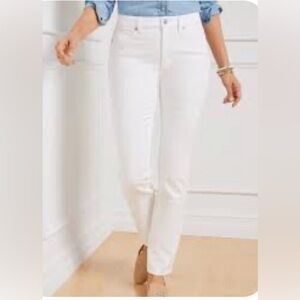 TALBOTS SZ 14L Flawless 5 Pockets Boyfriend Style High Waist White Jeans